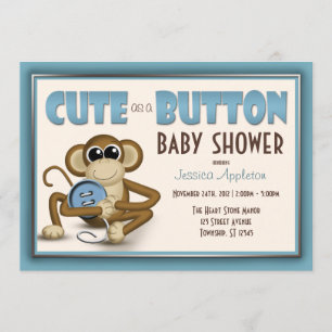 Cute en Baby shower Bleu Bouton Invitation
