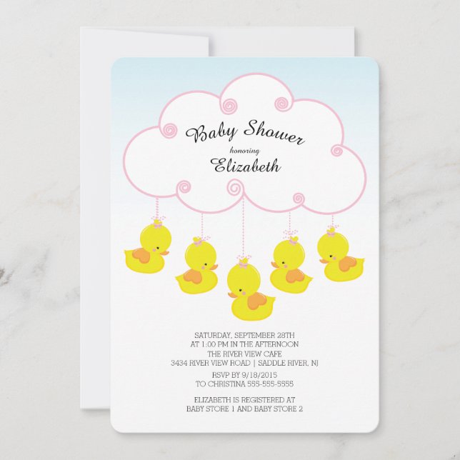 Cute en caoutchouc Canard bébé Douche Invitations (Devant)