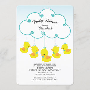 Cute en caoutchouc Canard bébé Douche Invitations