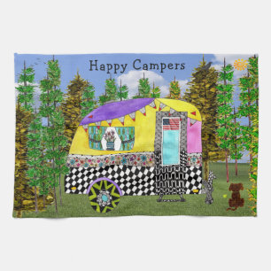 Cute et coloré Happy Campers serviettes de cuisine