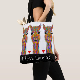 Cute et coloré I Love Llamas Sac fourre-tout