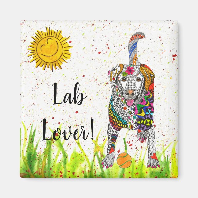 Cute et coloré Labrador Retriever Magnet 2" (Devant)