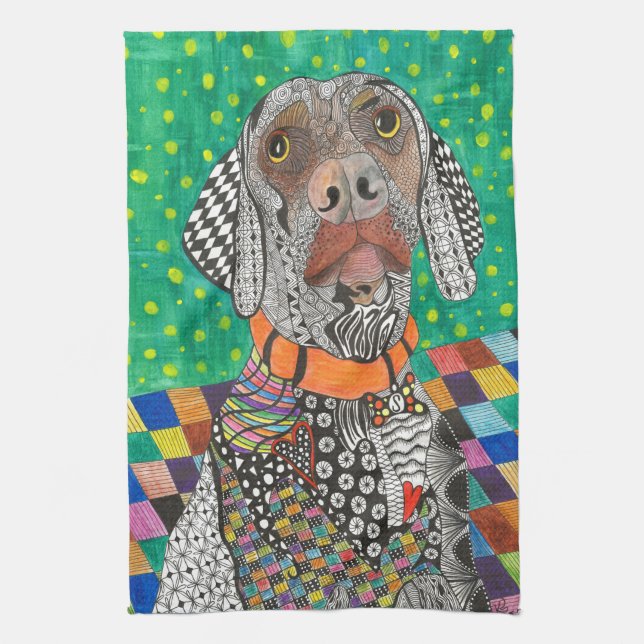 Cute et coloré Weimaraner serviette de cuisine (Vertical)