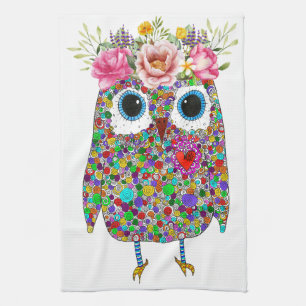 Cute et colorée hibou Floral serviette de cuisine