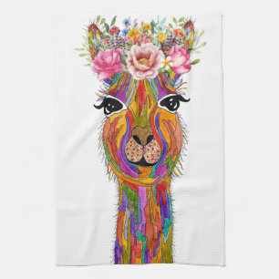 Cute et colorée Llama Floral Serviette de cuisine