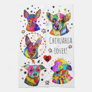 Cute et colorée serviette de cuisine Chihuahua Lov