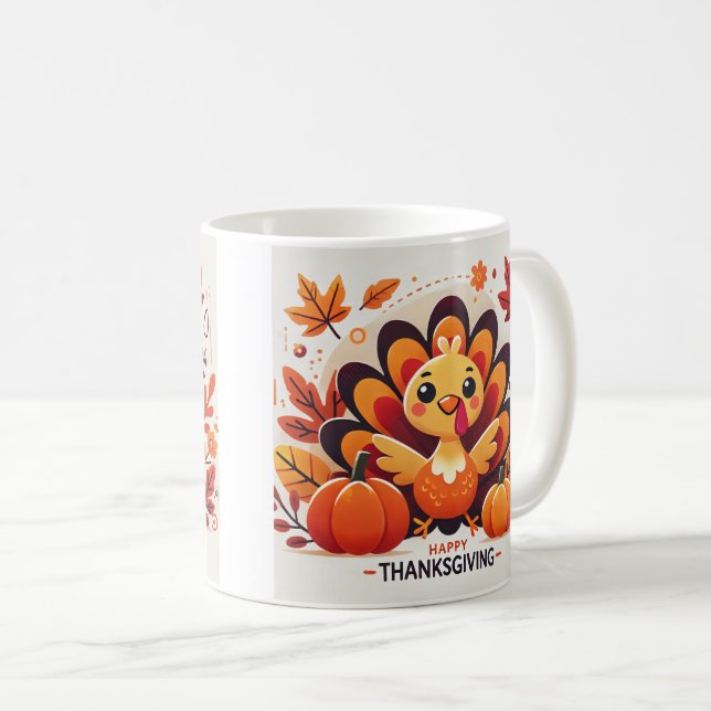 Cute et ludique Thanksgiving turkey design mug (Devant droit)