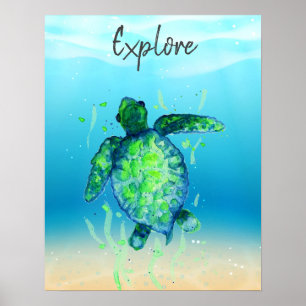 Cute Explorer Tortue de mer Genre Poster Neutre