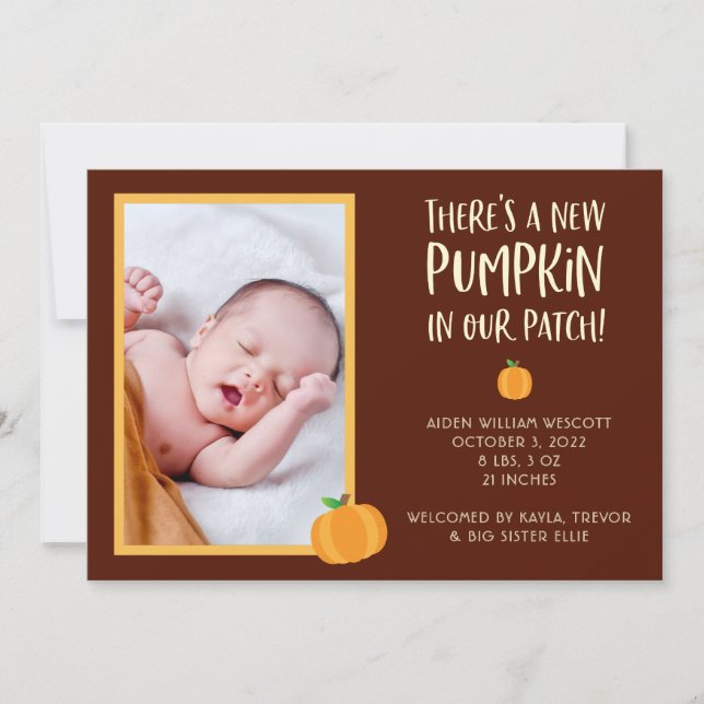 Cute Faire-part de naissance Citrouille Halloween (Devant)