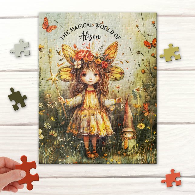Cute Fairy and Gnome Garden Puzzle (Puzzle featuring a cute fairy with a gnome in an enchanted magical garden)