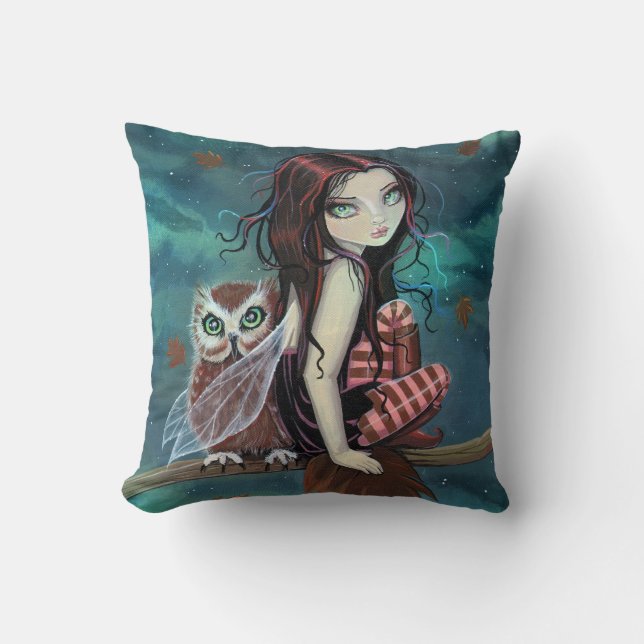 Cute Fairy and Owl Imaginaire Art Coussin (Recto)