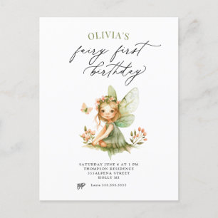 Cute Fairy First Birthday Invitation