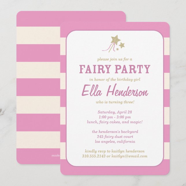 Cute Fairy Princess Invitations de fête d'annivers (Devant / Derrière)