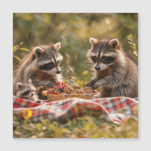 Cute famille raccoon avec pique-nique