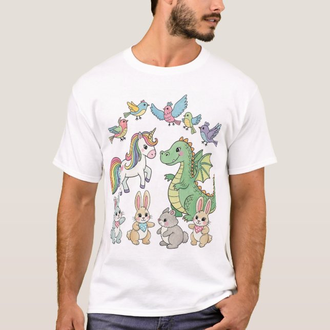 Cute Fantasy Animal Friends T-Shirt (Devant)