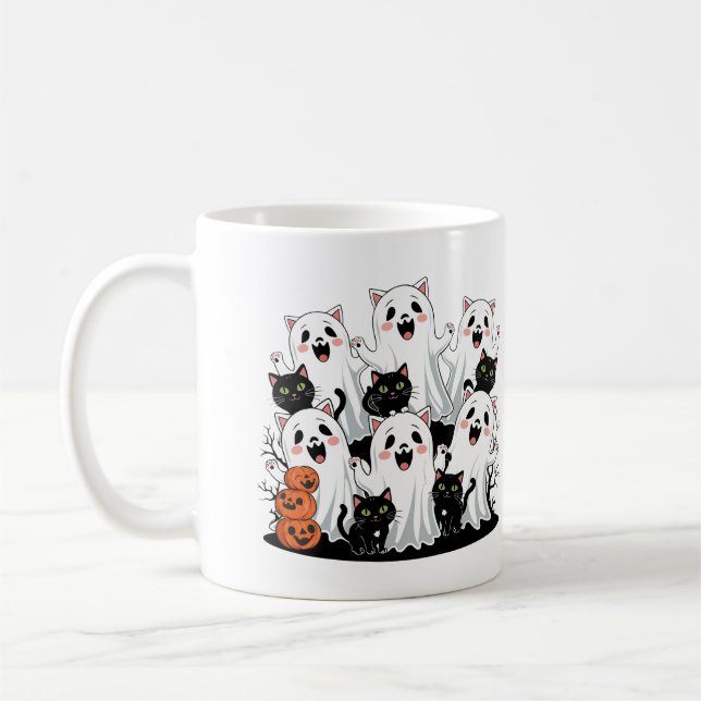 Cute Fantôme de chat et Mug d'Halloween Citrouille (Gauche)