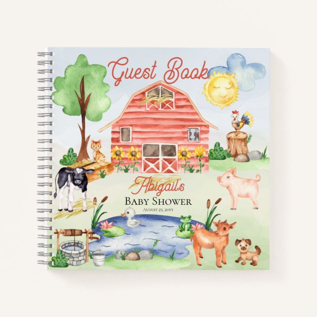 Cute Farm Animaux Barnyard Baby shower Livre d'inv (Devant)