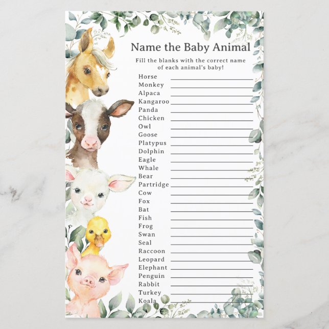 Cute Farm Animaux Végétation Nom Bébé Animal Jeu (Devant)