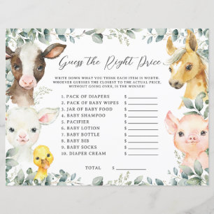 Cute Farm Animaux Verdure Guess Juste Prix Jeu