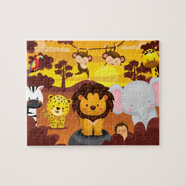 Cute Faune Jungle Animaux Enfants Puzzle (Horizontal)
