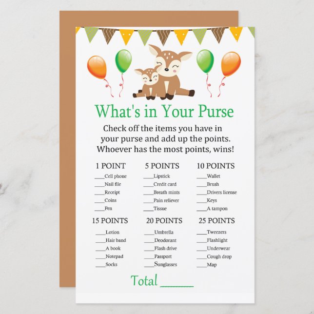Cute fawn What's in your purse game (Devant / Derrière)