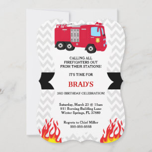 Cute Fire Truck Firefighter Invitation Anniversair