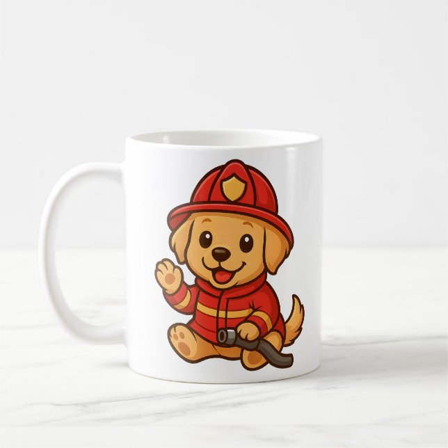 Cute Firefighter Golden Retriever Mug Drinkware (Gauche)