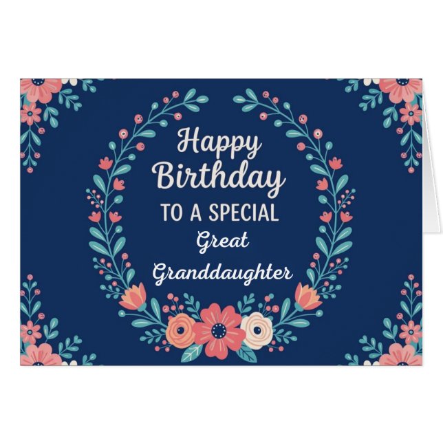 Cute Floral Birthday Card for Great Granddaughter (Devant horizontal)