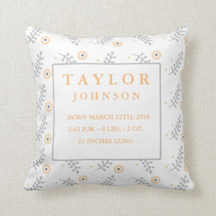 Cute Floral Design Baby Stats Coussin