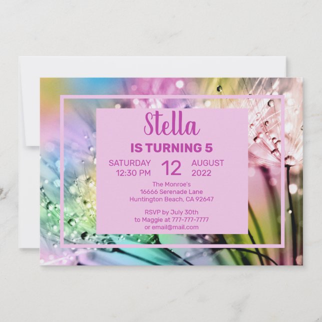 Cute Floral et Raindrop Invitation fête d'annivers (Devant)