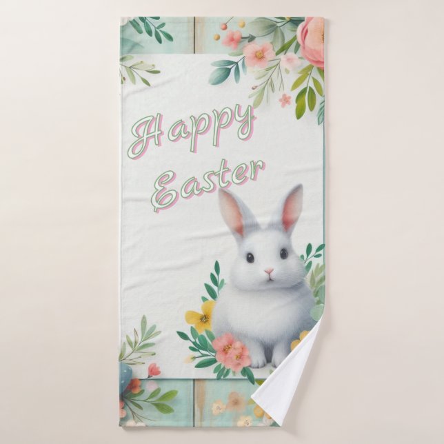 Cute, floral heureux lapin de Pâques (Serviette de bain)