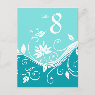 Cute Floral Numéro de table Carte postale Bleu