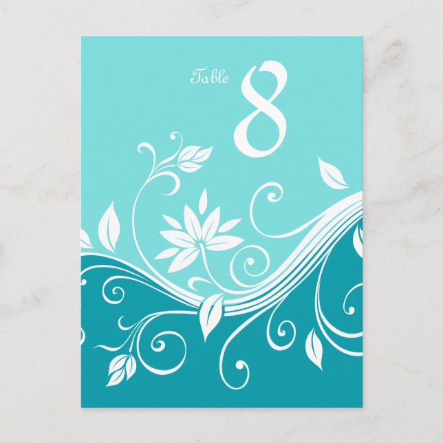 Cute Floral Numéro de table Carte postale Bleu (Devant)