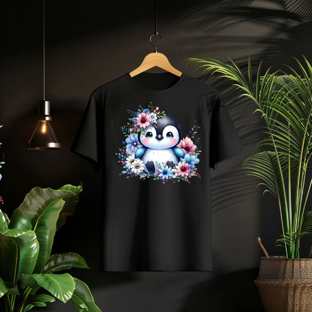 Cute Floral Penguin Pastel Illustration T-Shirt (Créateur téléchargé)