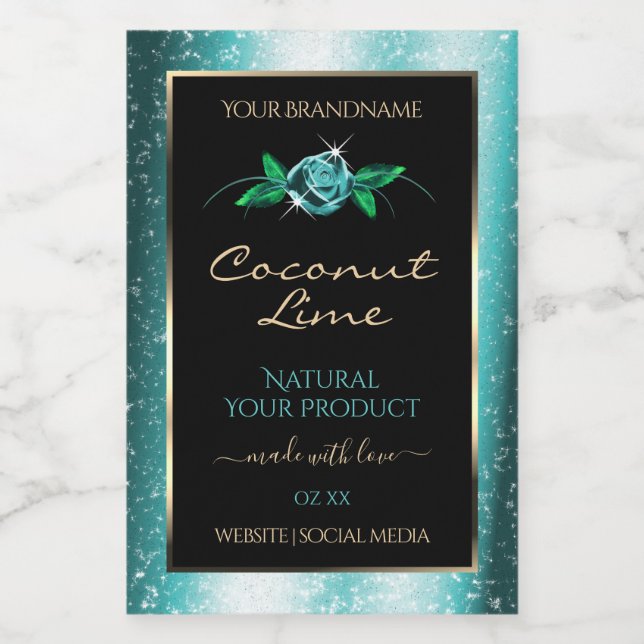 Cute Floral Turquoise Noir Produit Étiquettes Part (Étiquettes simples)