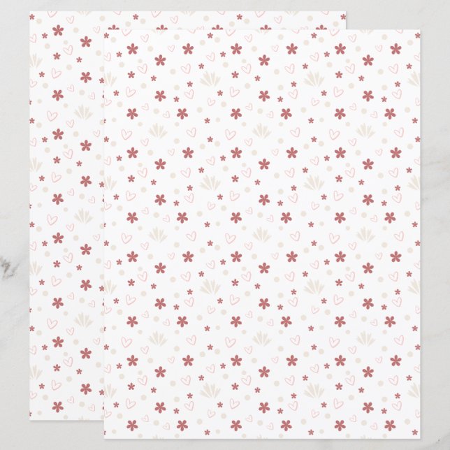 Cute Flower With Love  Patterned Scrapbook Paper (Devant / Derrière)