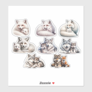Cute Forest Animals Sticker Kit: Wolf, Arctic Fox,