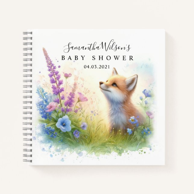 Cute Fox avec Baby shower papillon Livre d'invité (Devant)