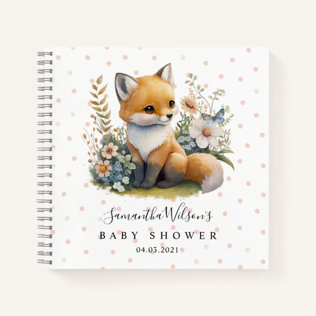 Cute Fox avec Baby shower papillon Livre d'invité (Devant)