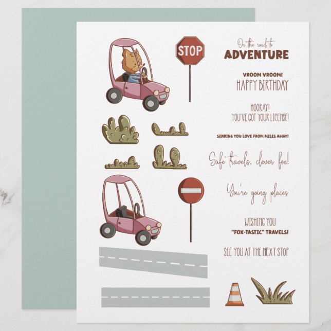 Cute Fox Car Scene Creator Scrapbook Craft Paper (Devant / Derrière)