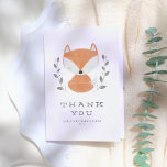 Cute Fox Cub Rustique Bois Baby shower Merci<br><div class="desc">Jolies cartes de remerciement pour un baby shower à thème de renard. L'avant de ce design présente un renard dessiné à la main assis en feuille vert avec "Merci" dans les capitales rustiques et les détails de votre baby shower ci-dessous. Ajoutez un petit message écrit à l'intérieur de ces cartes...</div>