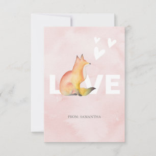Cute Fox et Hearts Classroom Valentine Card