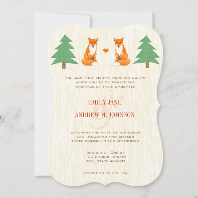 Cute Fox Faire-part de mariage (Devant)