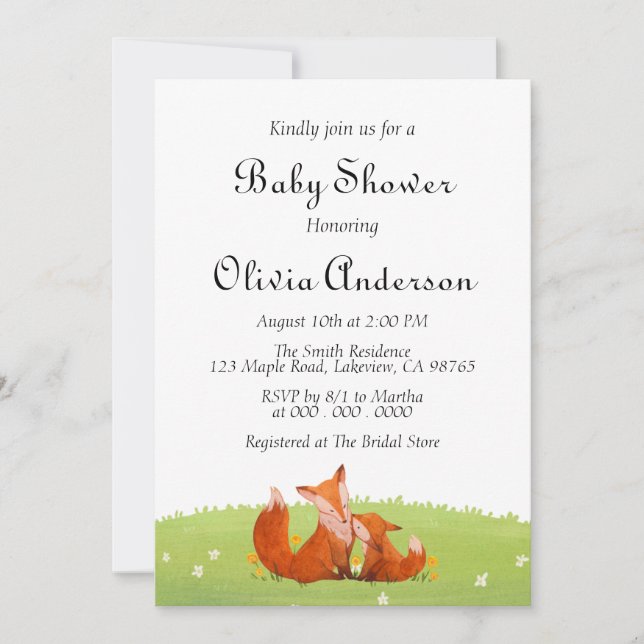 Cute Fox Rustic Woodland Baby shower invitation (Devant)
