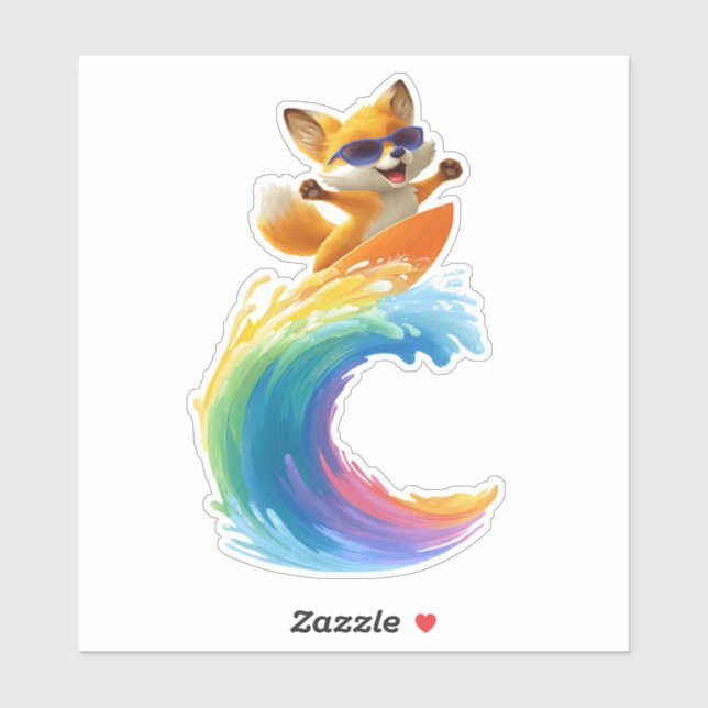 Cute Fox Sticker – Surfboard Wave (Feuille)