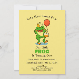 Cute Frog 1er Anniversaire Fête Invitation
