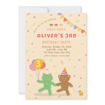 Cute Frog & Bear Birthday Party Invitation