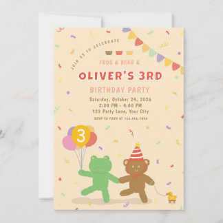 Cute Frog & Bear Birthday Party Invitation