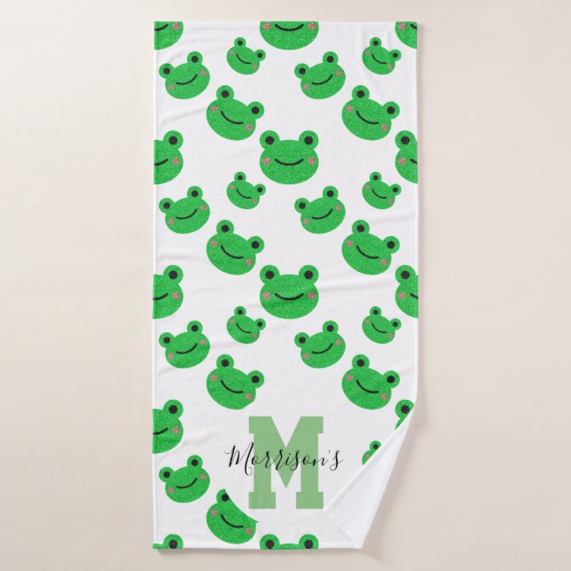 Cute Frog Monogrammed Lux Kids (Serviette de bain)