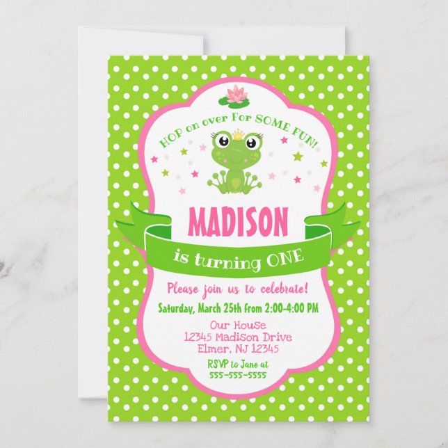 Cute Frog Princesse Invitation pour une fille (Devant)